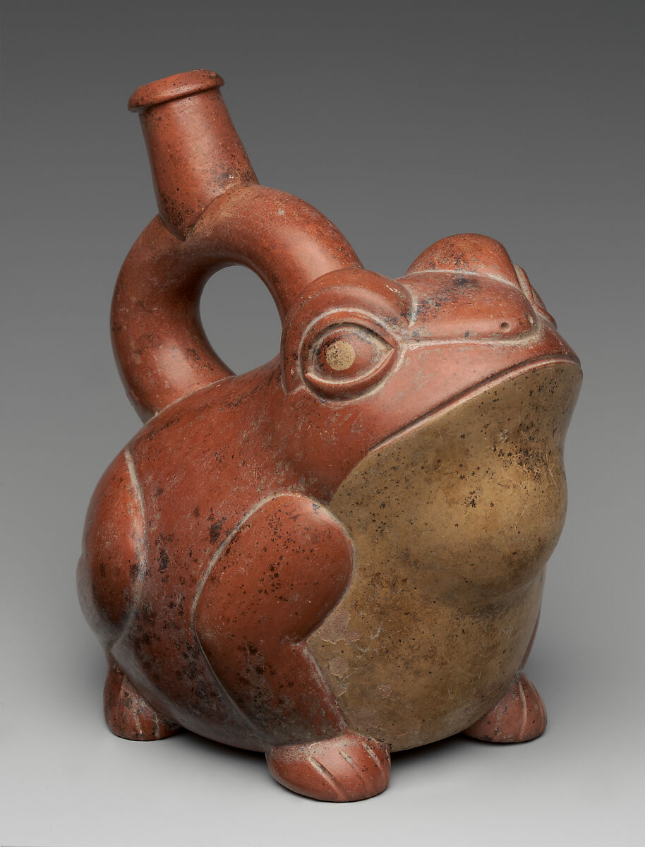 Stirrup Spout Bottle: Frog, Ceramic, Moche