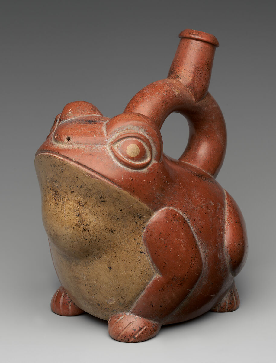 Stirrup Spout Bottle: Frog, Ceramic, Moche 