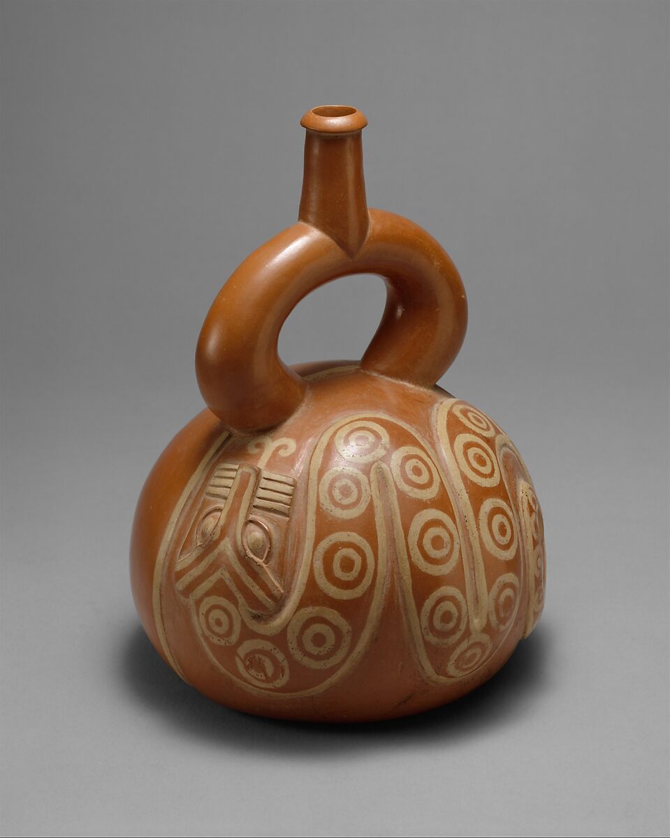 Bottle with Snake, Ceramic, Moche 