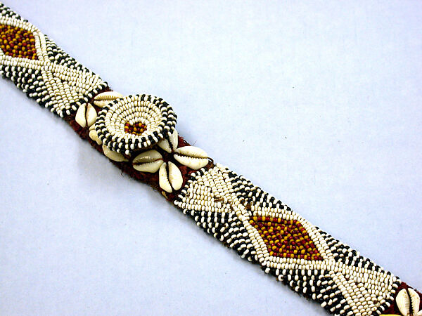 Belt, Raffia palm fiber, glass beads, shell, Kuba peoples, Bushoong group