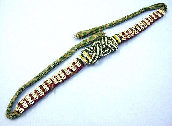 Belt, Raffia palm fiber, cotton, glass beads, cowries, shell, Kuba peoples, Bushoong group 