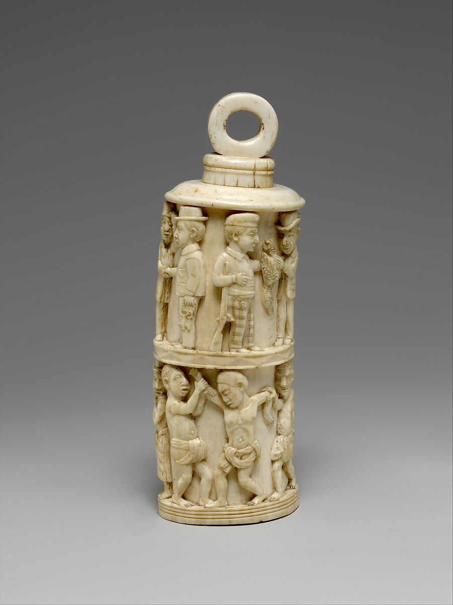 Receptacle with Figurative Relief and Stopper, Ivory, Kongo peoples; Vili group 