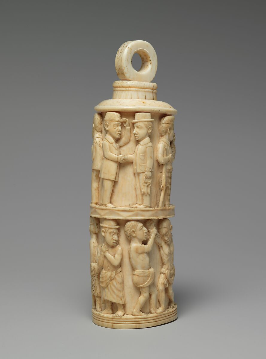 Receptacle with Figurative Relief and Stopper, Ivory, Kongo peoples; Vili group