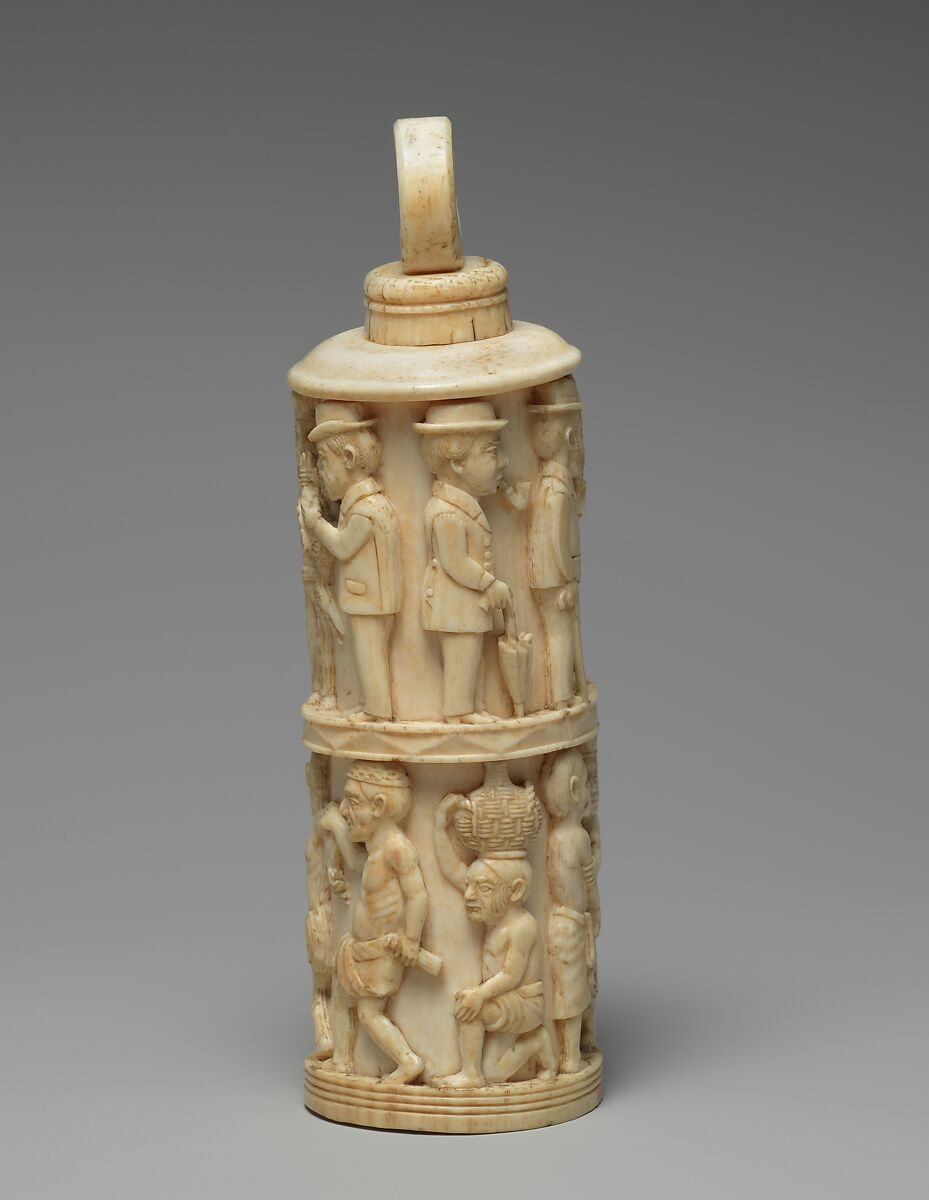 Receptacle with Figurative Relief and Stopper, Ivory, Kongo peoples; Vili group