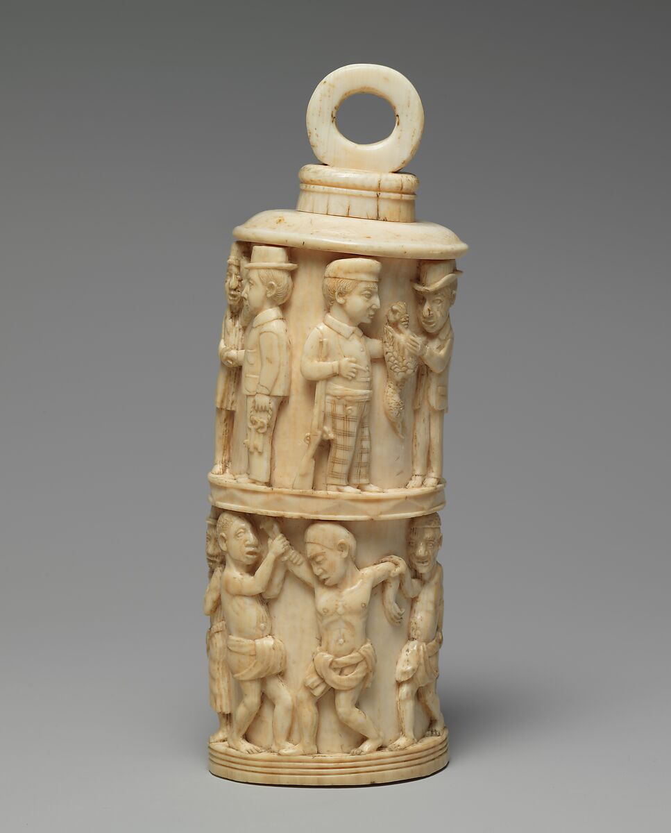 Receptacle with Figurative Relief and Stopper, Ivory, Kongo peoples; Vili group
