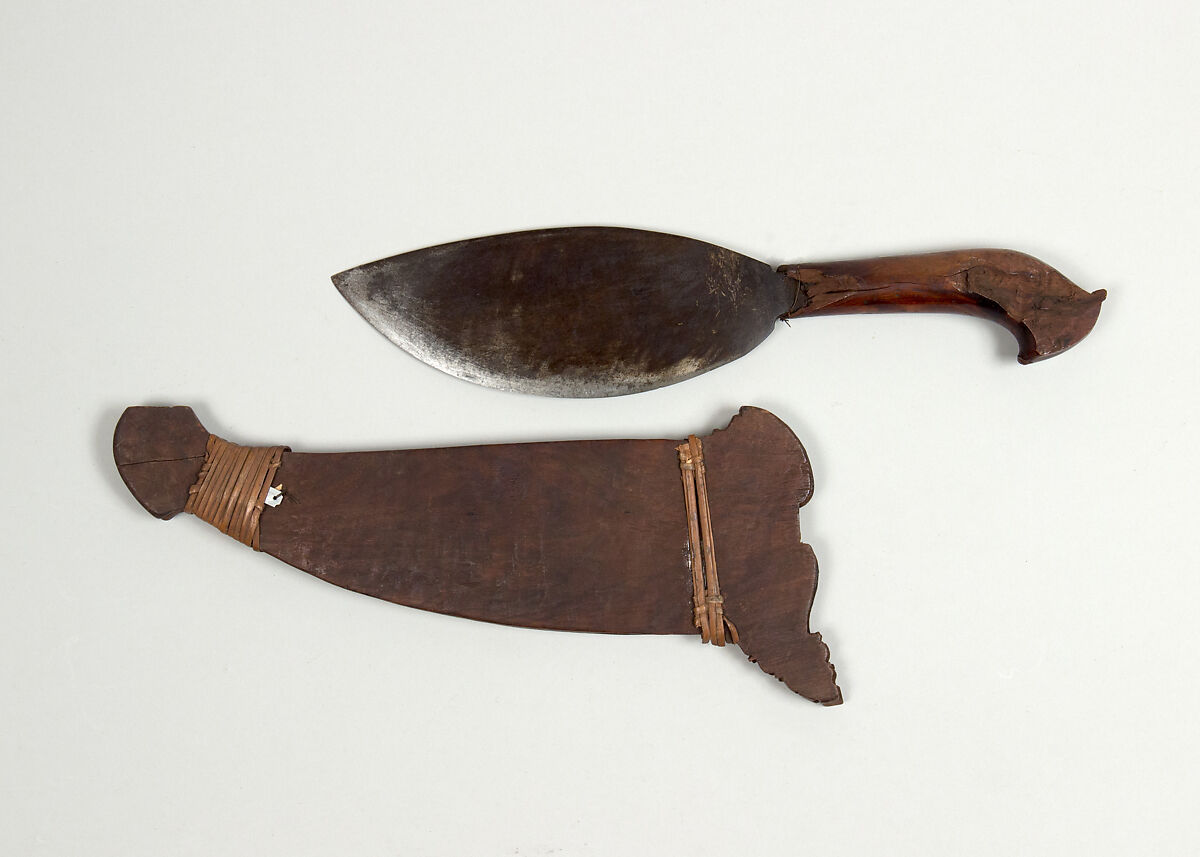 Knife (Barong) with Sheath, Steel, wood, cane (rattan), Philippine, Subanon 