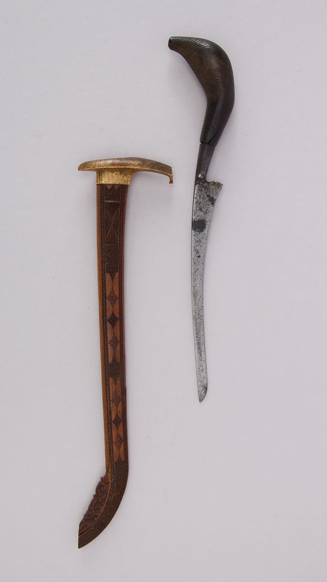Knife (Bade-bade) with Sheath, Steel, wood, bone, Sumatran, possibly Acheen
