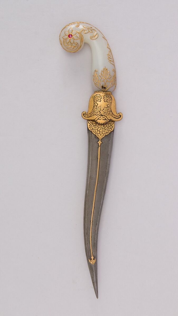 Dagger (Khanjar), Steel, nephrite, gold, ruby, Indian, Mughal or Deccan 