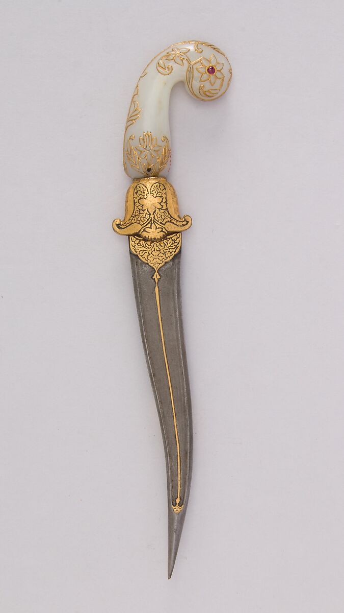 Dagger (Khanjar), Steel, nephrite, gold, ruby, Indian, Mughal or Deccan