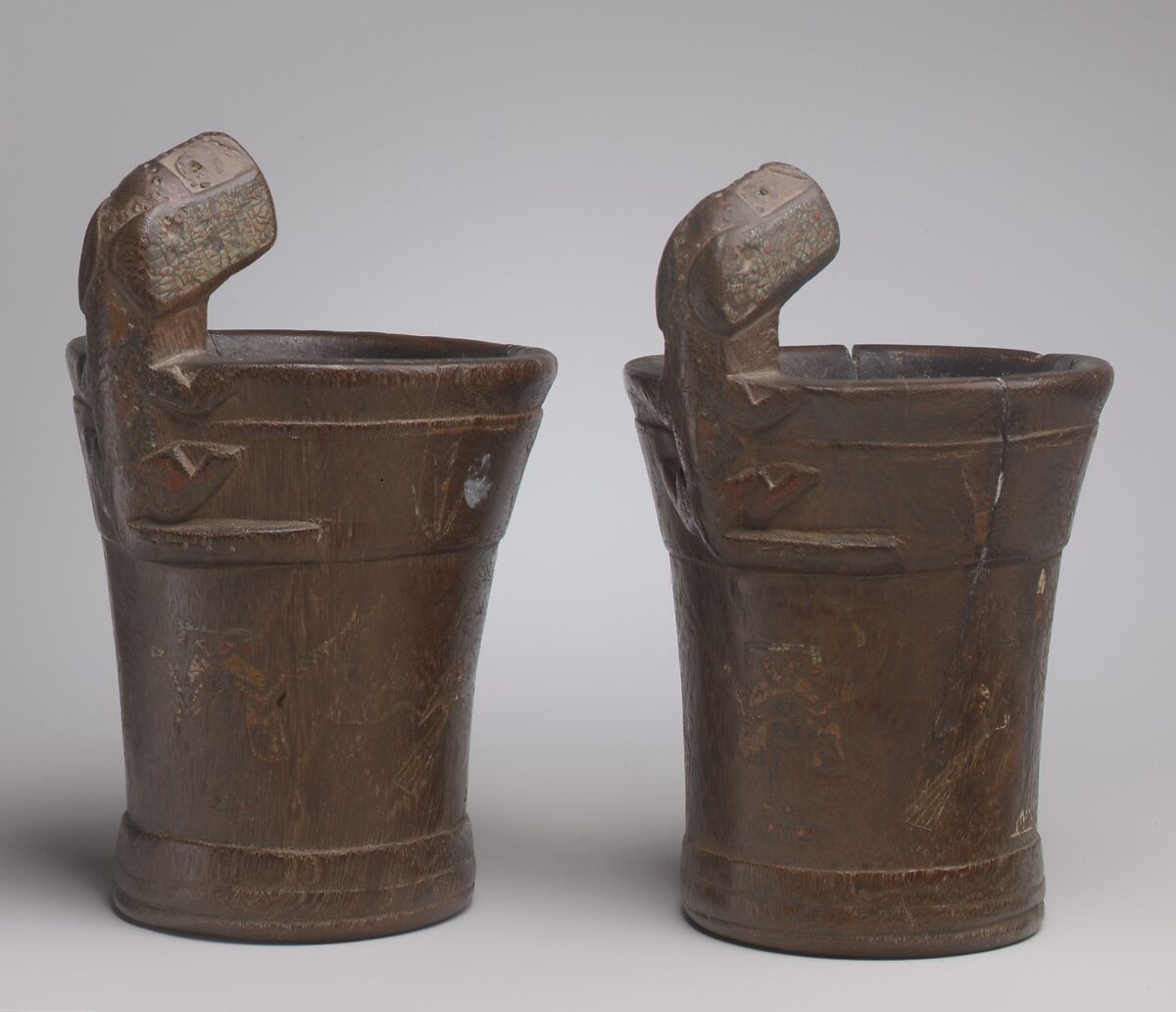 Kero, Wood, metal stud and pigmented resin inlays, Quechua