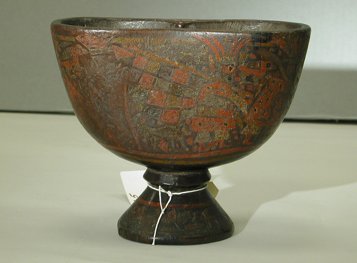 Kero, Wood (escallonia), pigmented resin inlay, Quechua