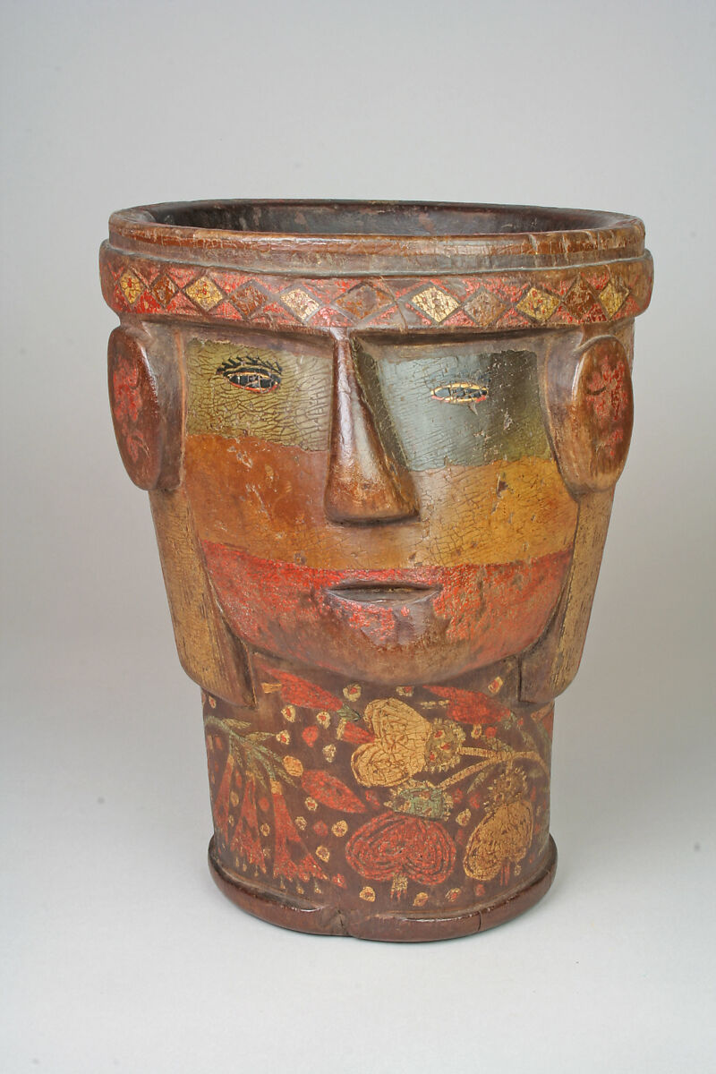 Kero, Wood (escallonia), pigmented resin inlay, Quechua