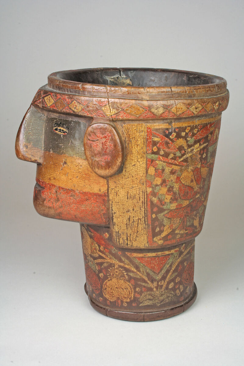 Kero, Wood (escallonia), pigmented resin inlay, Quechua