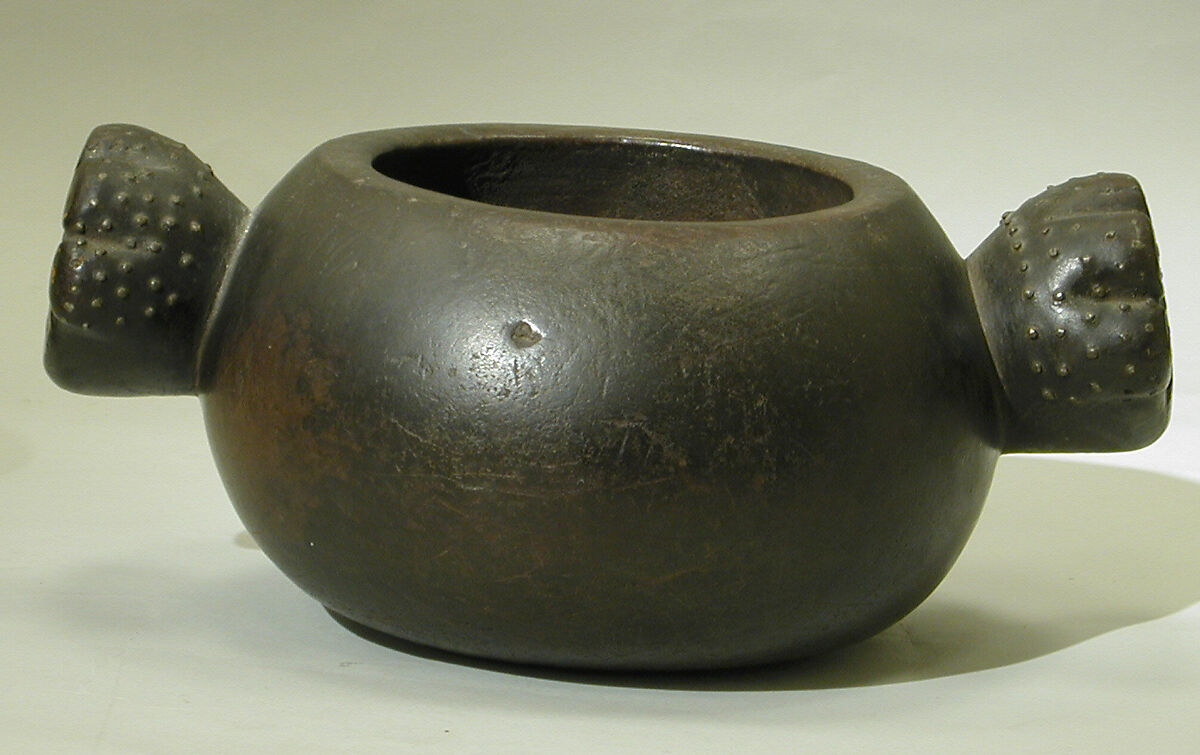 Bowl with Handles, Wood (escallonia?), metal inlay, Colonial