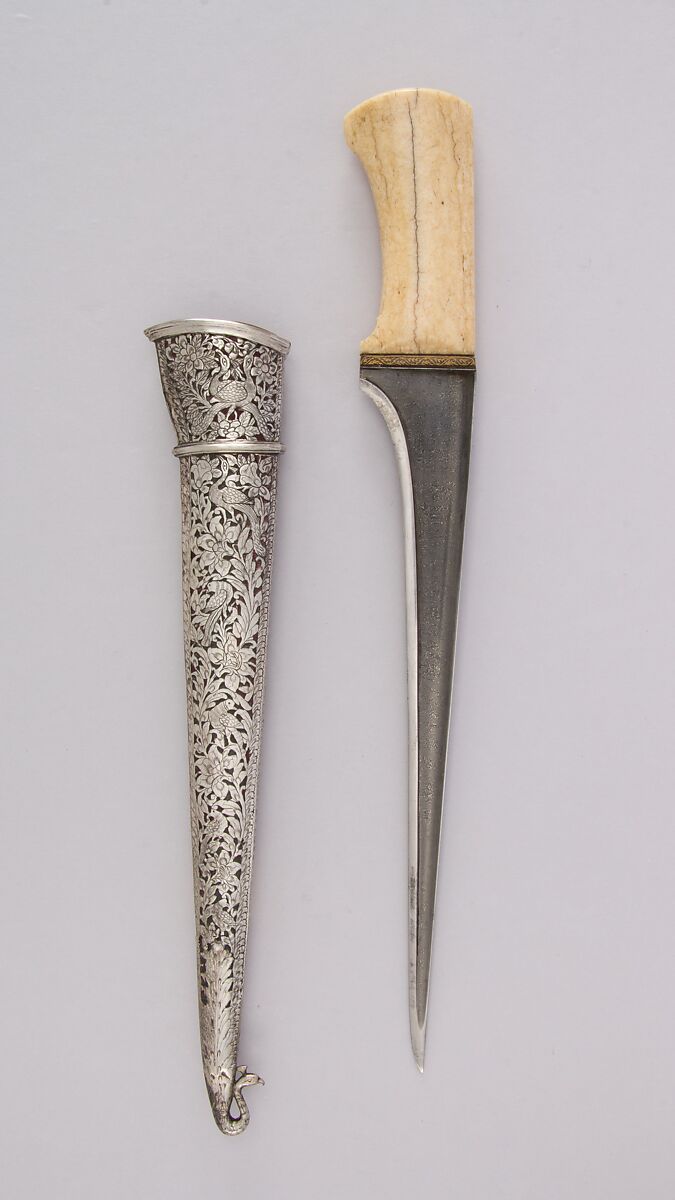 Dagger (Pesh-kabz) with Sheath, Steel, silver, wood, ivory (elephant), gold, South Indian 