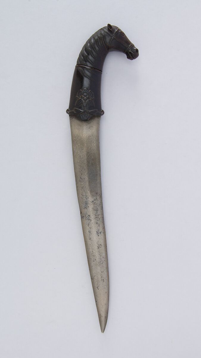 Dagger (Khanjar), Steel, horn, ruby, Indian, Mughal