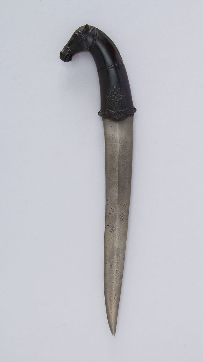 Dagger (Khanjar), Steel, horn, ruby, Indian, Mughal 