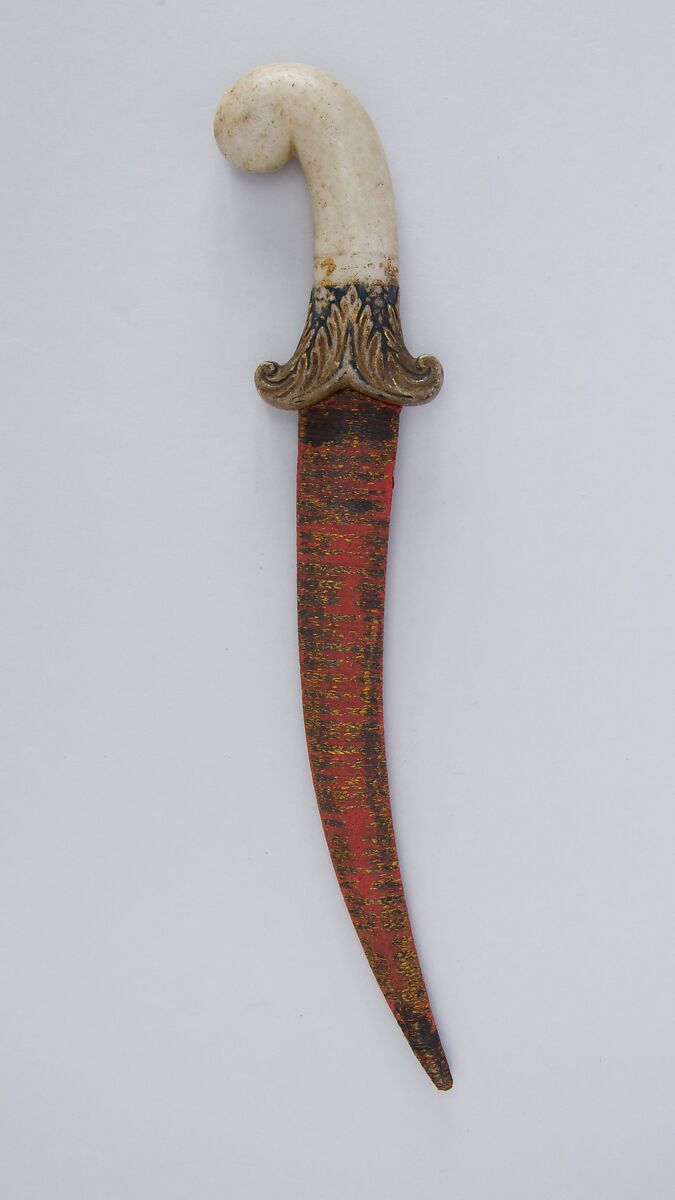 Dagger (Jambiya) with Sheath, Steel, marble, gold, silver, silk, wood, Indian, Mughal