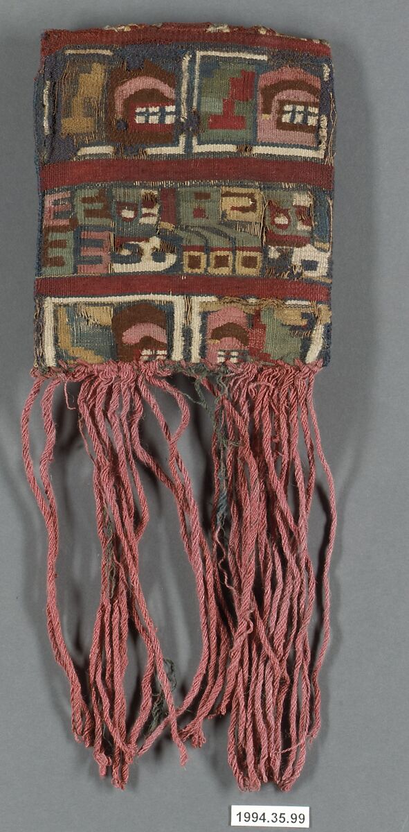 Bag with Fringes, Cotton, camelid hair, Wari 