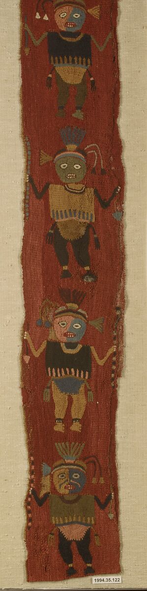 Embroidered Border Fragment, Cotton, camelid hair, Peruvian 