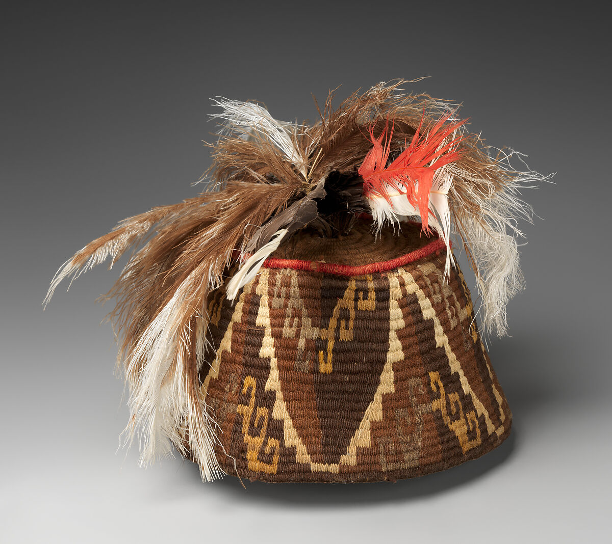 Cap with Feathers, Wool, feathers, Arica