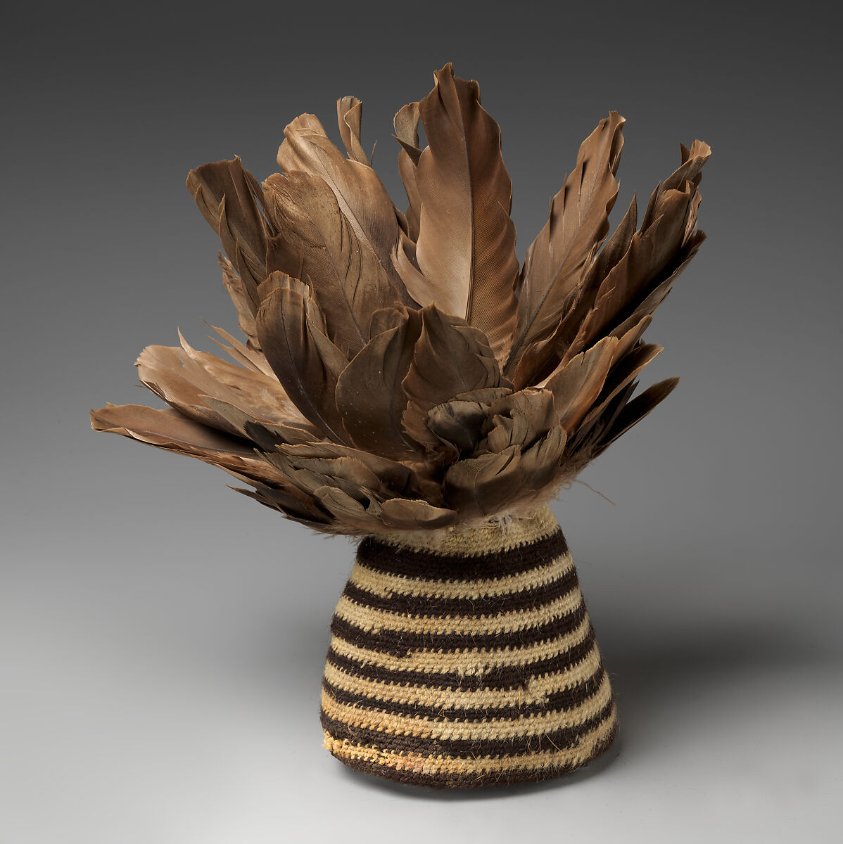 Feathered Cap, Camelid hair, feathers, Peruvian