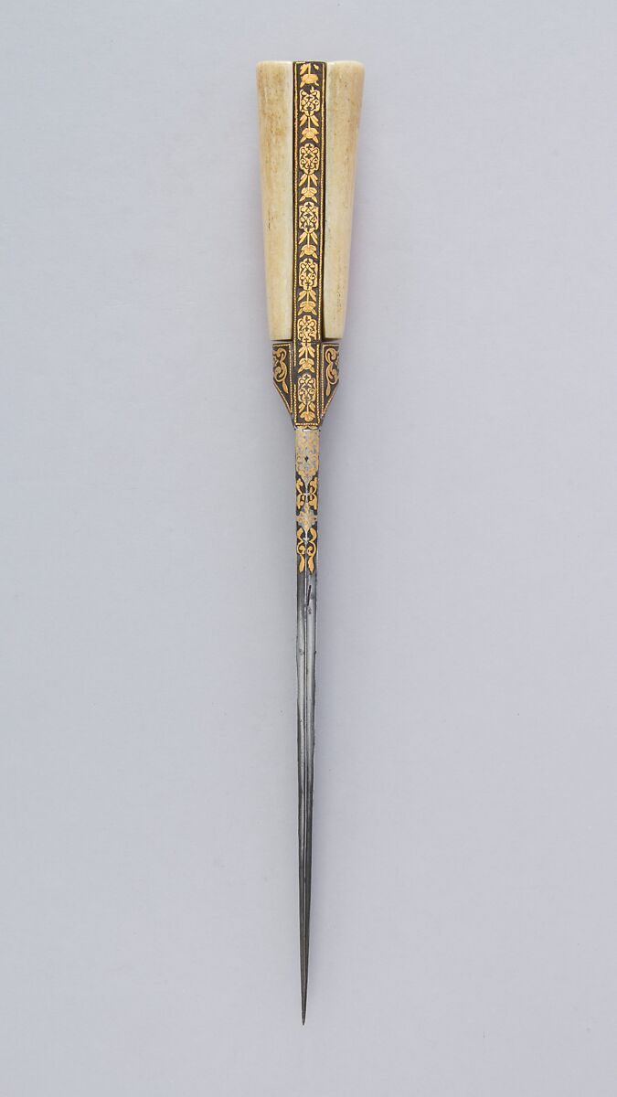 Knife (Kard), Steel, ivory (elephant), gold, Persian