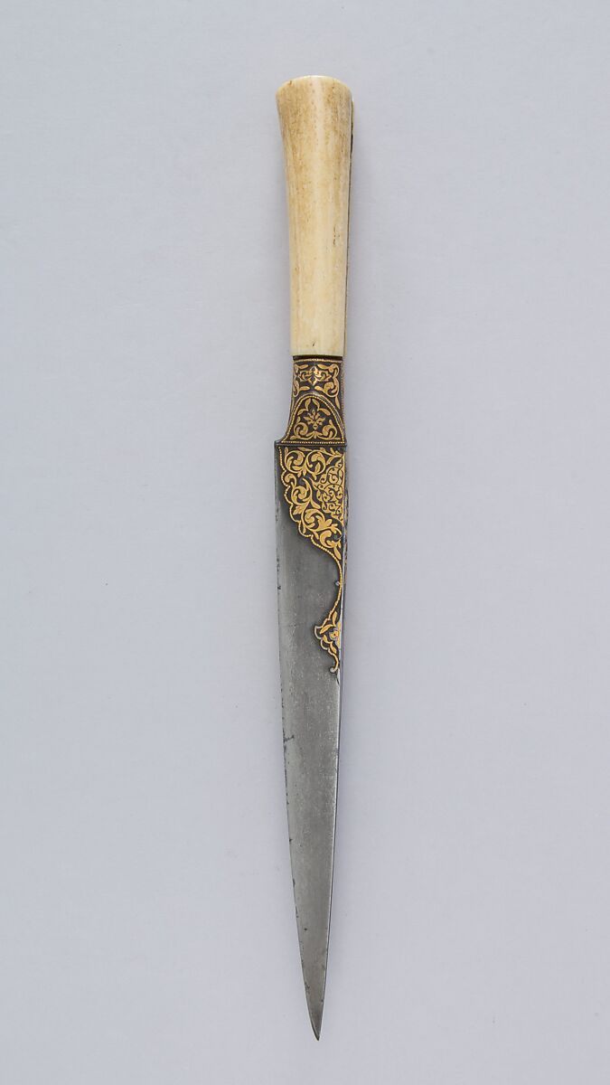 Knife (Kard), Steel, ivory (elephant), gold, Persian 