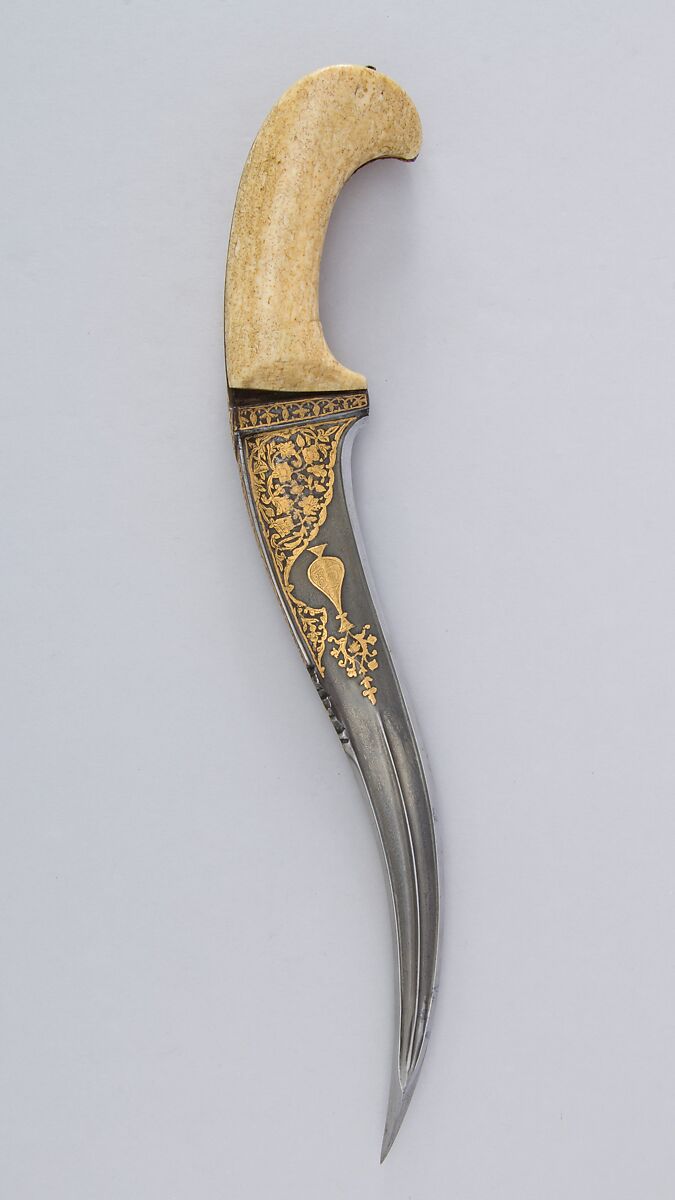 Dagger (Pesh-kabz), Steel, gold, ivory (walrus), Iranian