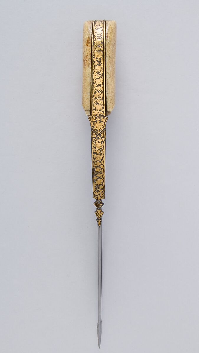 Dagger (Pesh-kabz), Steel, gold, ivory (walrus), Iranian