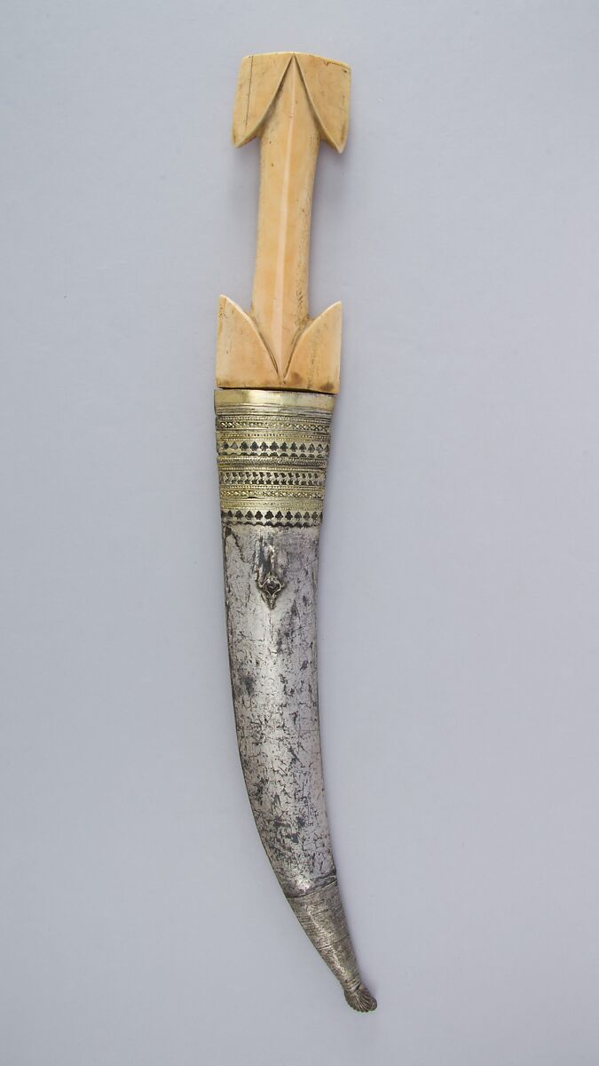 Dagger with Sheath, Steel, silver, ivory (walrus), Turkish