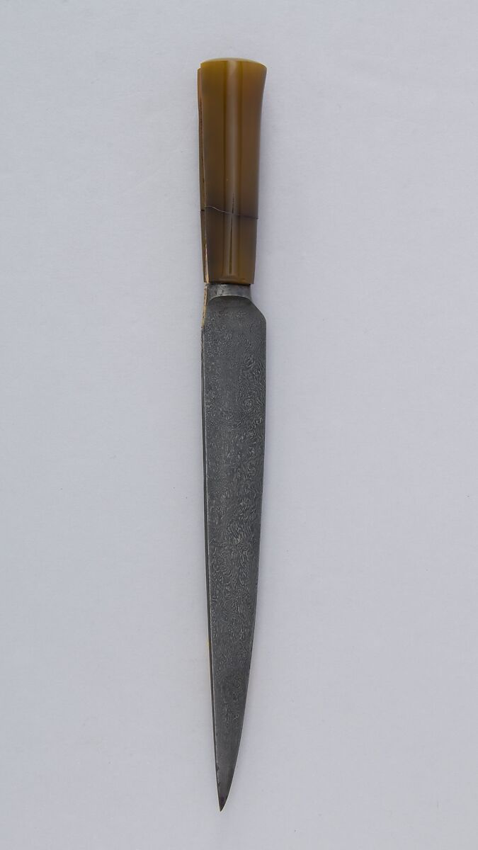 Knife (Kard), Steel, gold, enamel, agate, Persian, Qajar