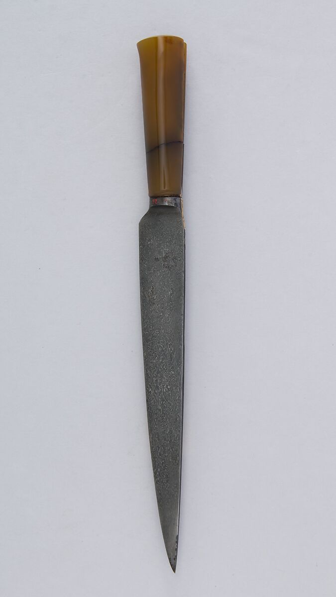 Knife (Kard), Steel, gold, enamel, agate, Persian, Qajar 