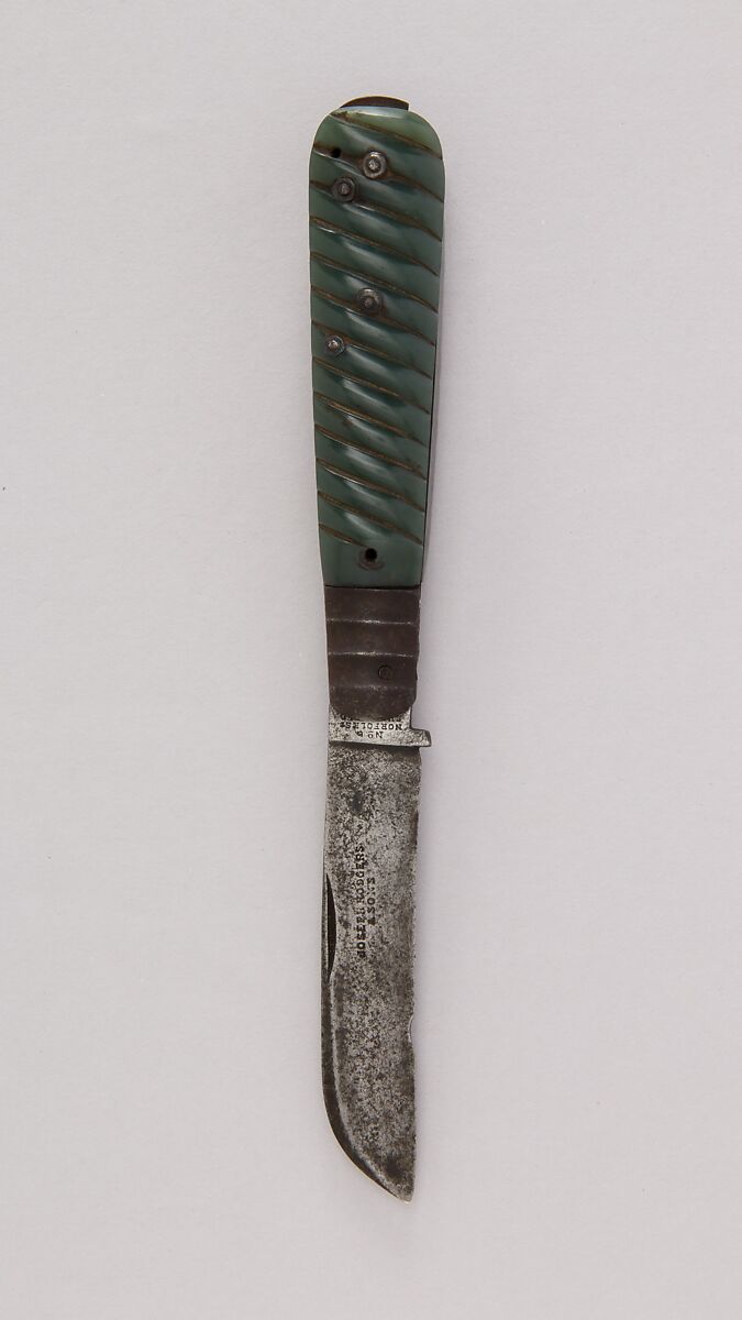 Clasp Knife (Chaqu), Jade, steel, hilt, Persian; blade, British 