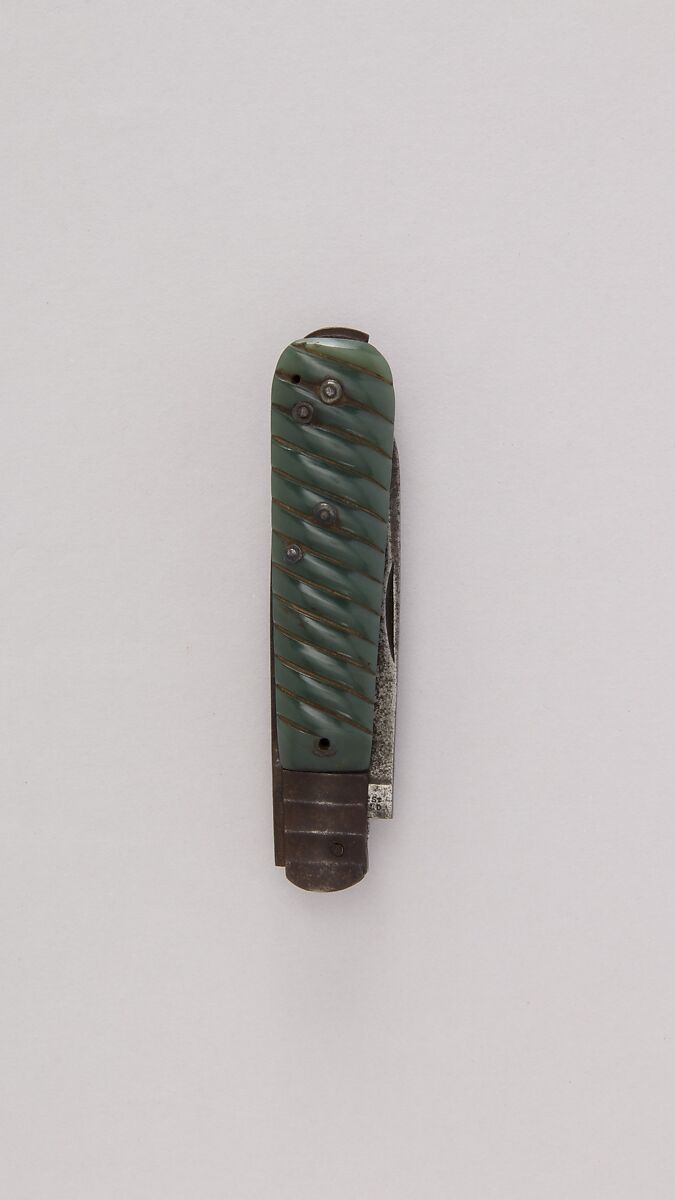Clasp Knife (Chaqu), Jade, steel, hilt, Persian; blade, British