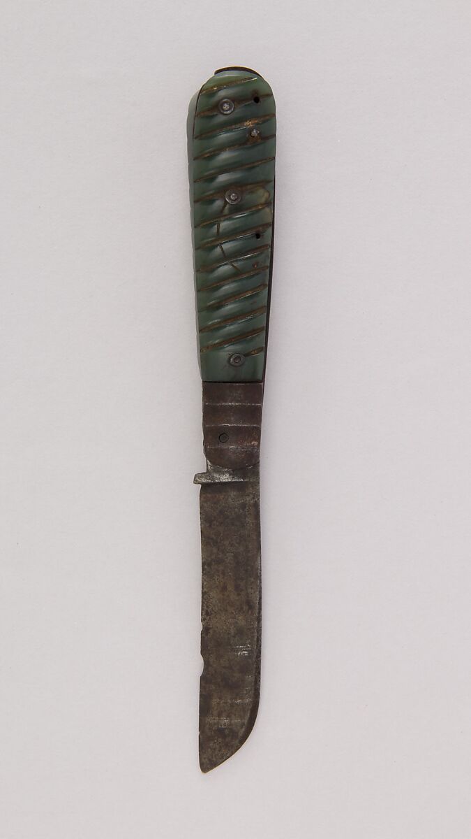 Clasp Knife (Chaqu), Jade, steel, hilt, Persian; blade, British