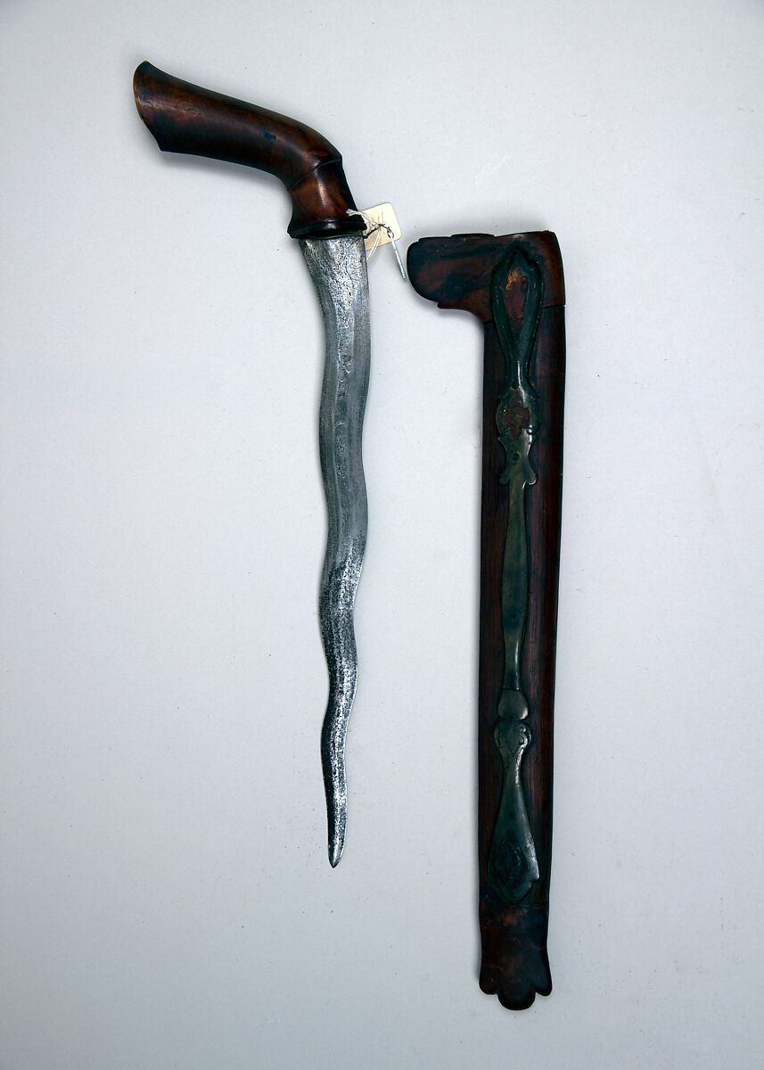 Dagger with Sheath, Steel, wood, horn, peal, Bornean 