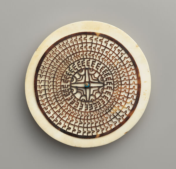 Pendant or Head Ornament (Kapkap), Tridacna shell, turtle shell, fiber, glass bead, Solomon Islands 