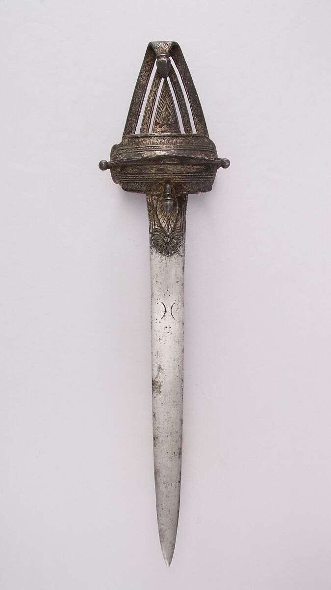 Gauntlet Dagger (Pata), Steel, silver, iron, hilt, South Indian; blade, European