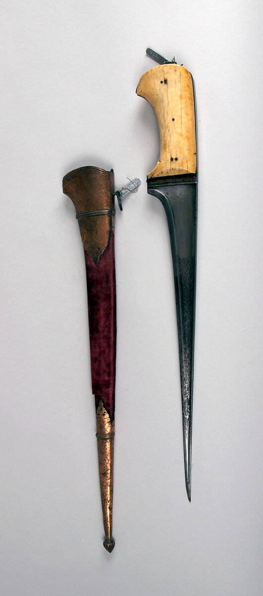 Dagger (Pesh-kabz) with Sheath, Steel, ivory, wood, copper, velvet, gold, Indian 