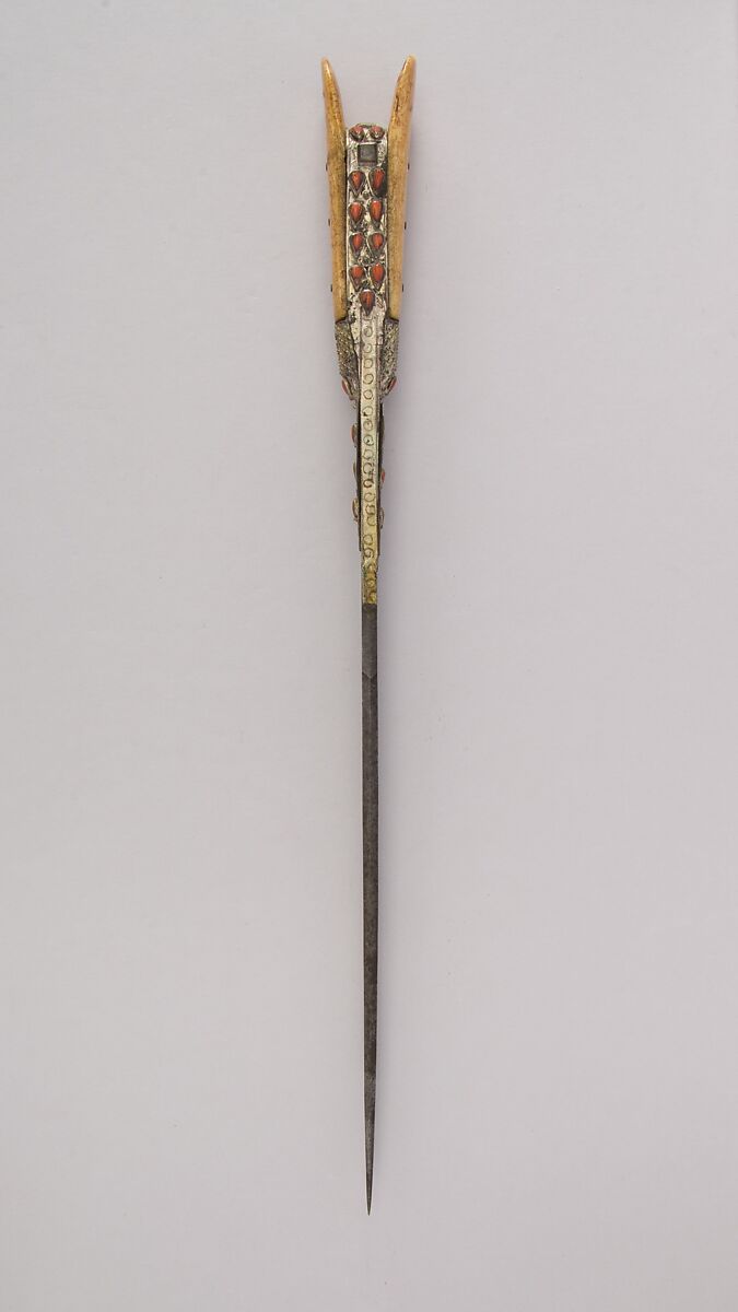 Dagger with Sheath, Steel, silver, ivory, coral, wood, Turkish, Ottoman