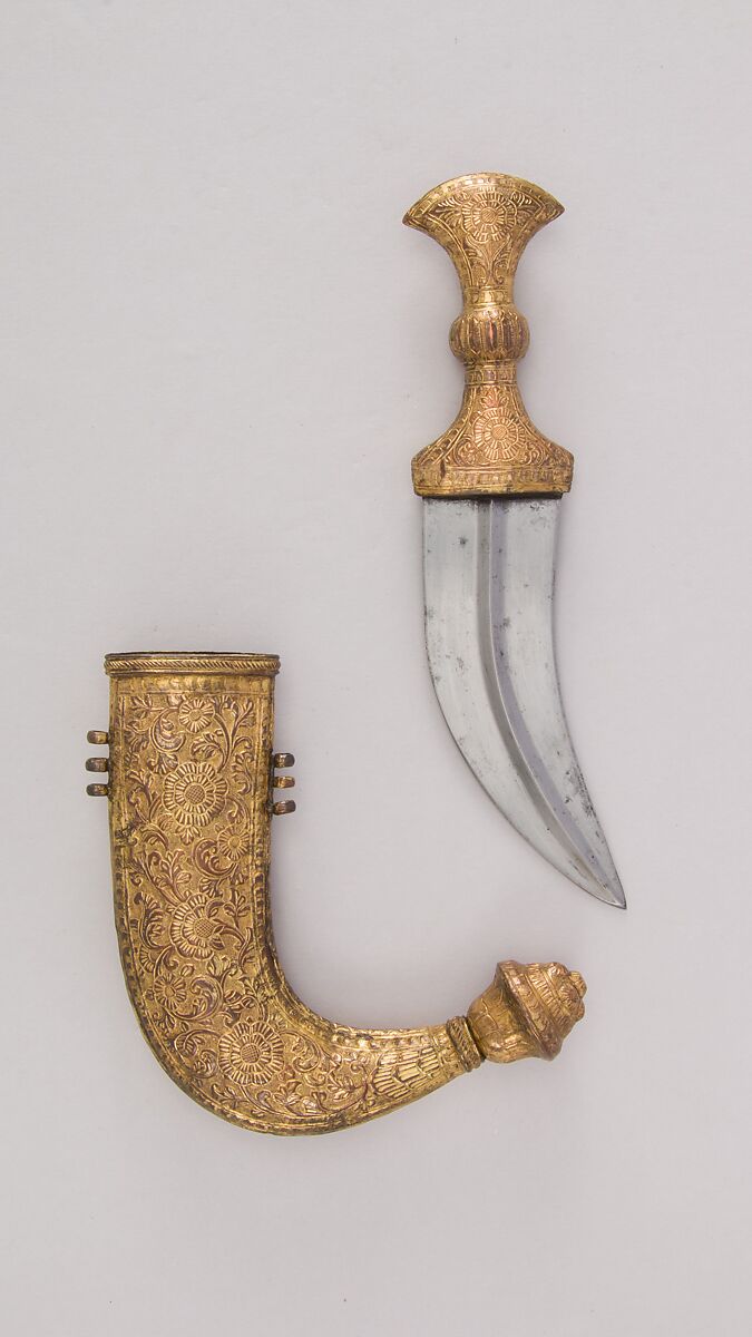 Dagger (<i>Jambiya</i>) with Sheath, Steel, copper, gold, wood, Indian 