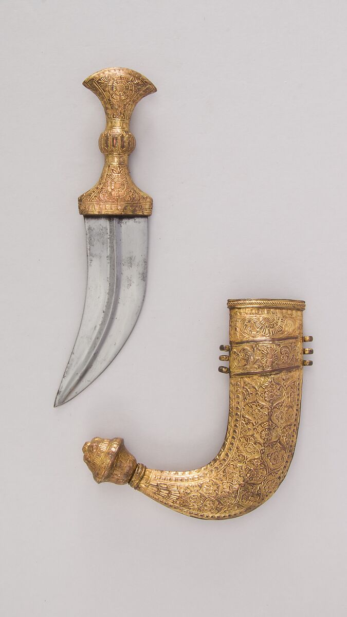 Dagger (<i>Jambiya</i>) with Sheath, Steel, copper, gold, wood, Indian