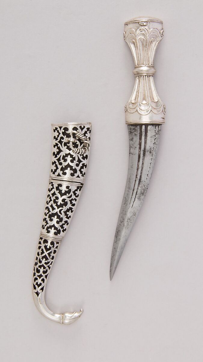 Dagger with Sheath, Steel, silver, wood, South Indian