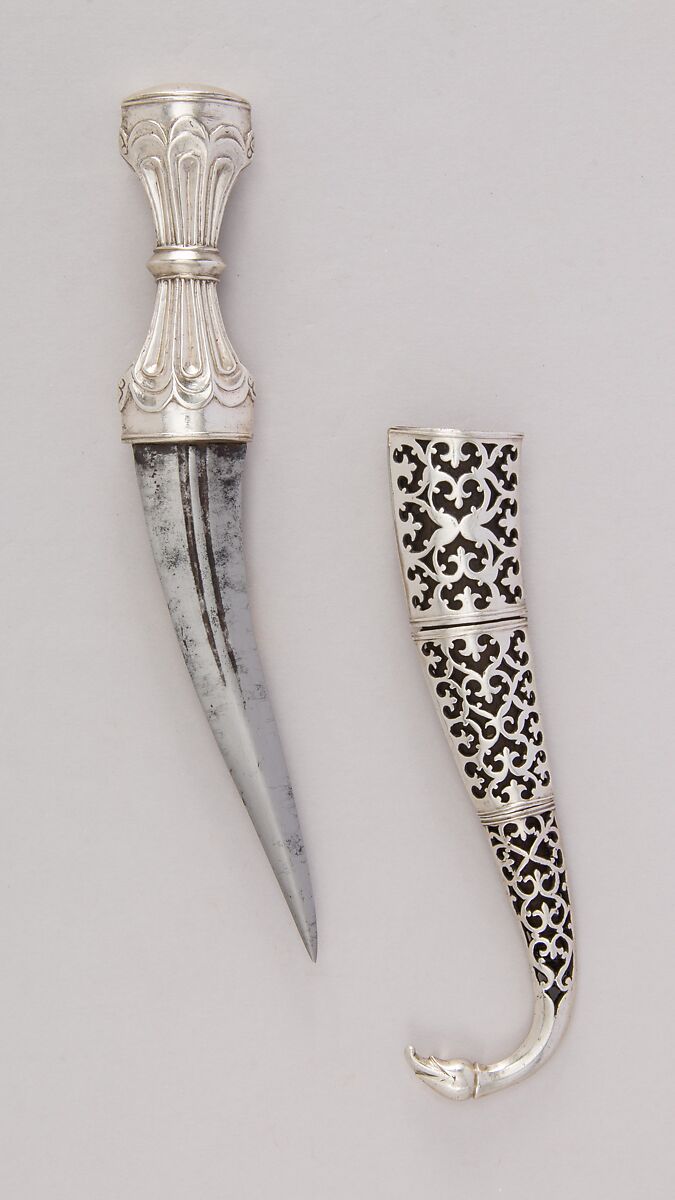 Dagger with Sheath, Steel, silver, wood, South Indian 