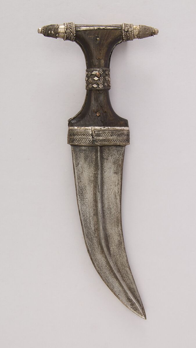 Dagger (Jambiya), Steel, wood, silver, copper, brass, Arabian