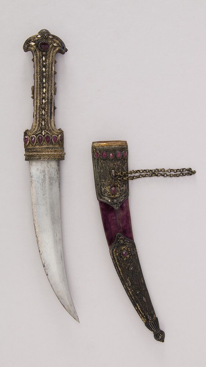 Dagger (Jambiya) with Sheath, Steel, silver, stone, Maltese 