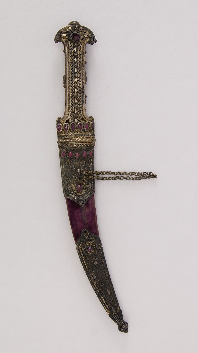 Dagger (Jambiya) with Sheath, Steel, silver, stone, Maltese