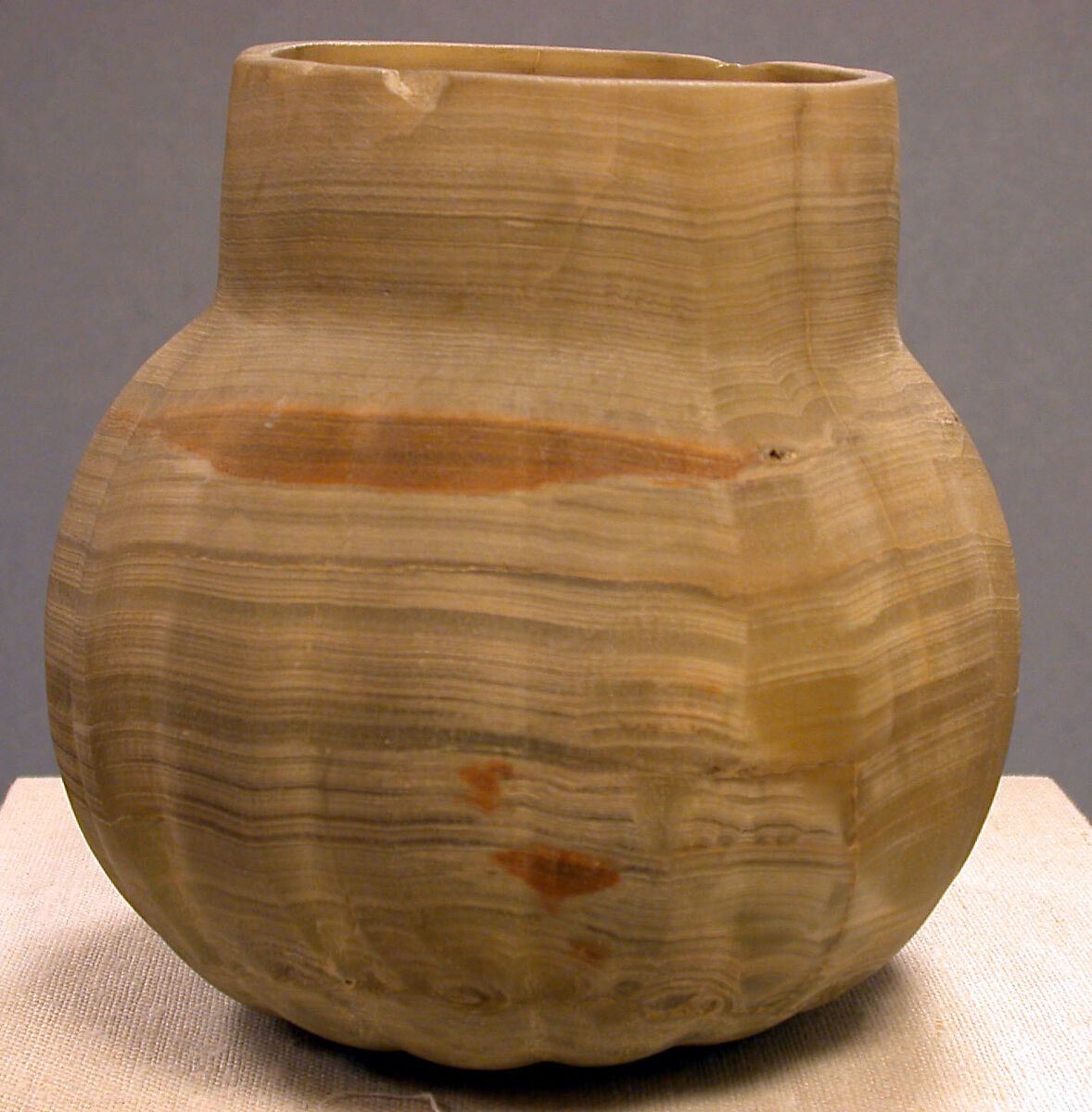 Gadrooned Onyx Vessel, Onyx marble (tecalli), Mexican 