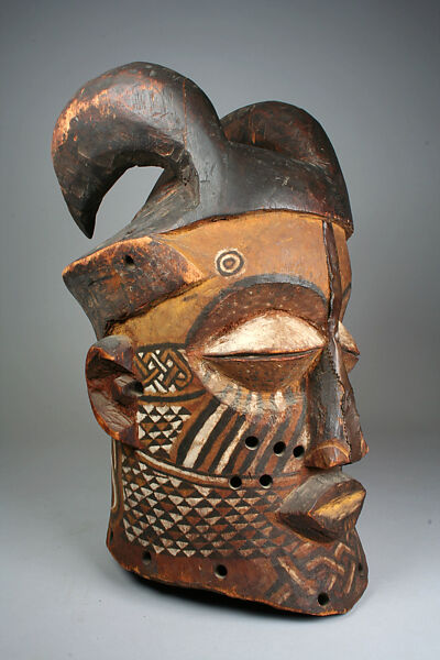 Helmet Mask (Nyachi), Wood, pigment, copper alloy, Kuba peoples, Kete group 